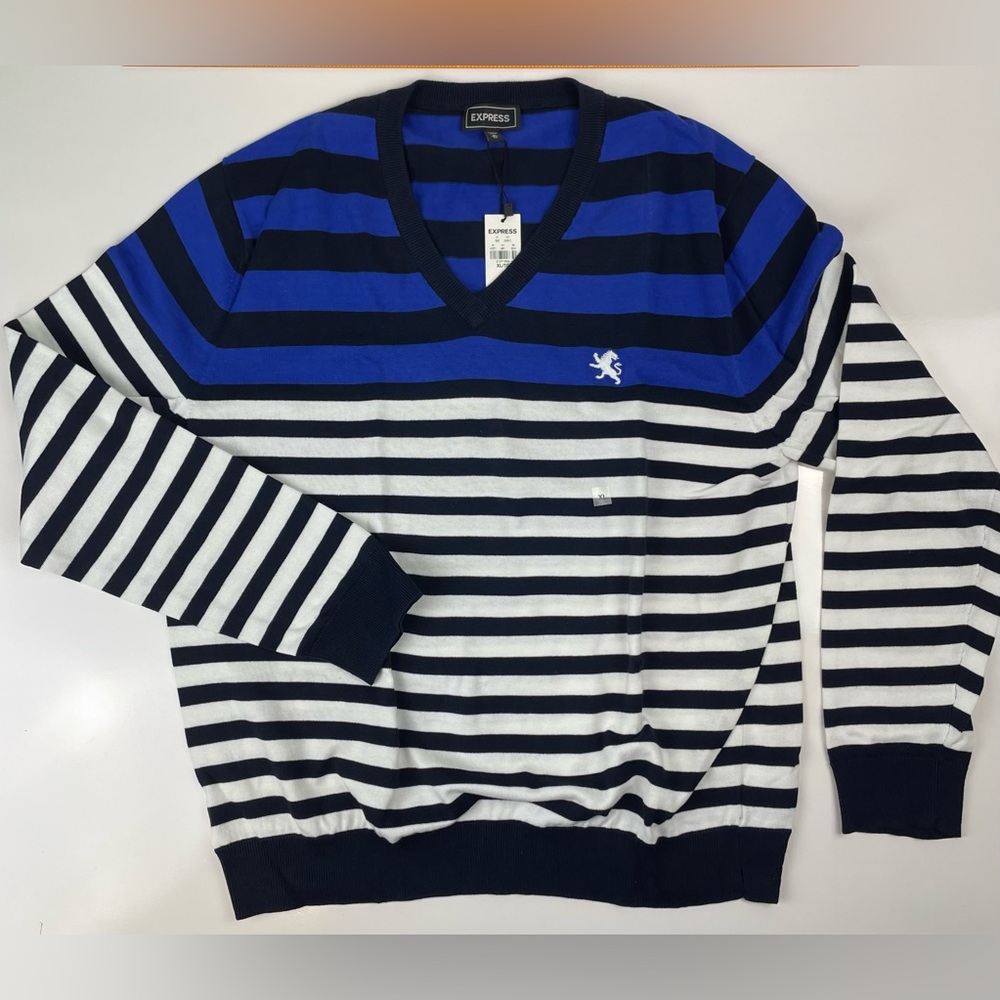 Express Men’s XL Striped V Neck Wool Sweater
